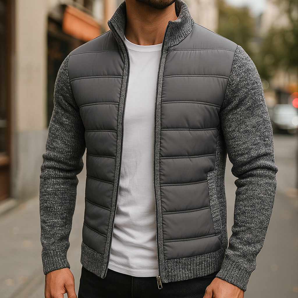 Vest heren | Gewatteerd model met gebreide mouwen en rits