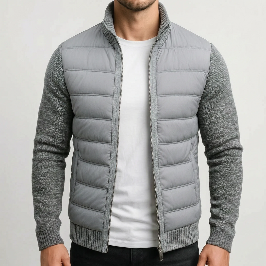 Vest heren | Gewatteerd model met gebreide mouwen en rits
