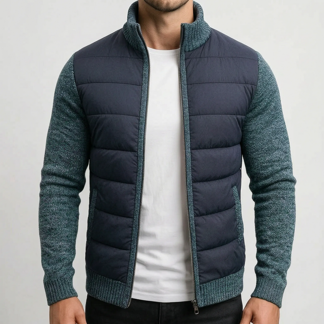 Vest heren | Gewatteerd model met gebreide mouwen en rits