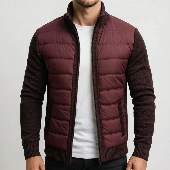 Vest heren | Gewatteerd model met gebreide mouwen en rits