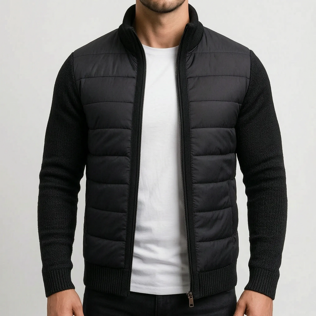 Vest heren | Gewatteerd model met gebreide mouwen en rits