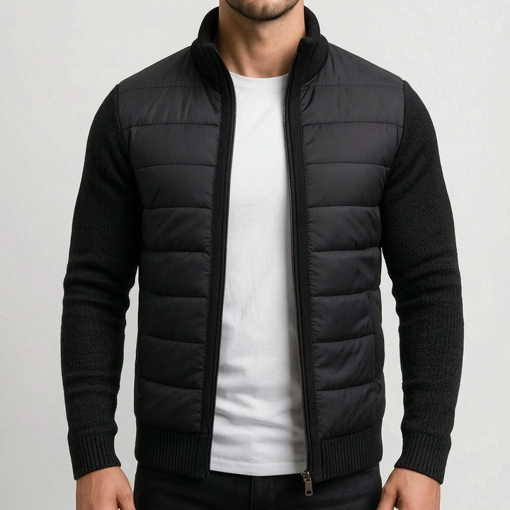 Vest heren | Gewatteerd model met gebreide mouwen en rits