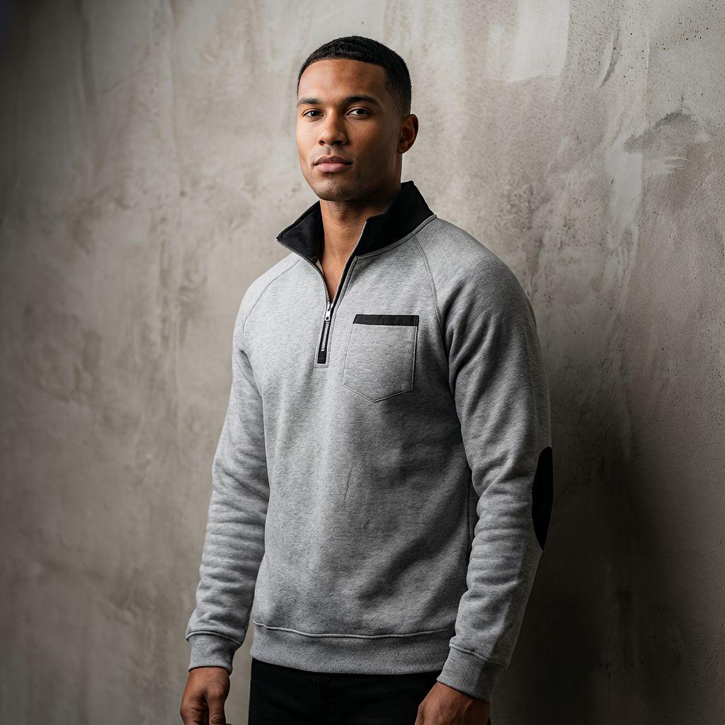 Klassieke half-zip pullover van zachte stof met hoge kraag voor heren