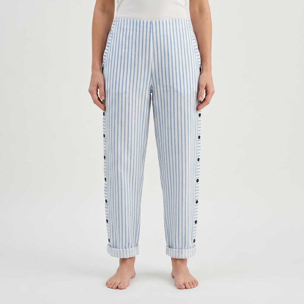 Zomerbroek dames | Gestreepte zomerbroek met knoopdetails