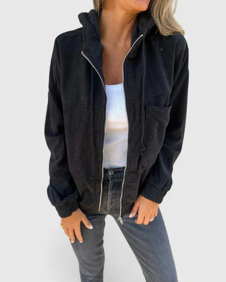 Zomerjas dames | Licht rib jasje met capuchon en rits