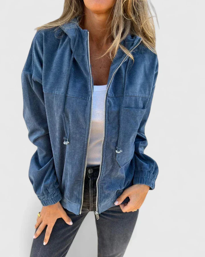 Zomerjas dames | Licht rib jasje met capuchon en rits