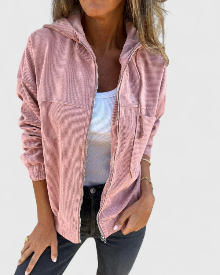 Zomerjas dames | Licht rib jasje met capuchon en rits
