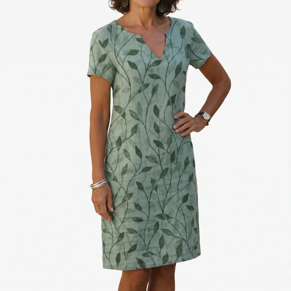 Zomerjurk dames | Jurk met bladerenprint en V-hals