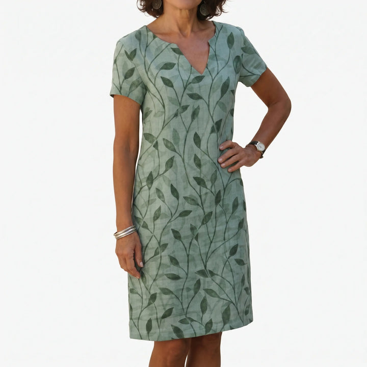 Zomerjurk dames | Jurk met bladerenprint en V-hals