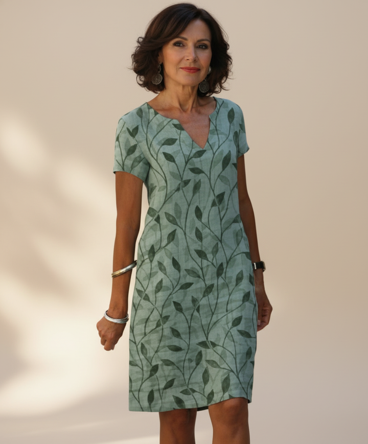 Zomerjurk dames | Jurk met bladerenprint en V-hals