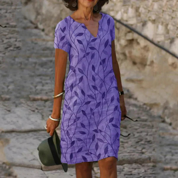 Zomerjurk dames | Jurk met bladerenprint en V-hals