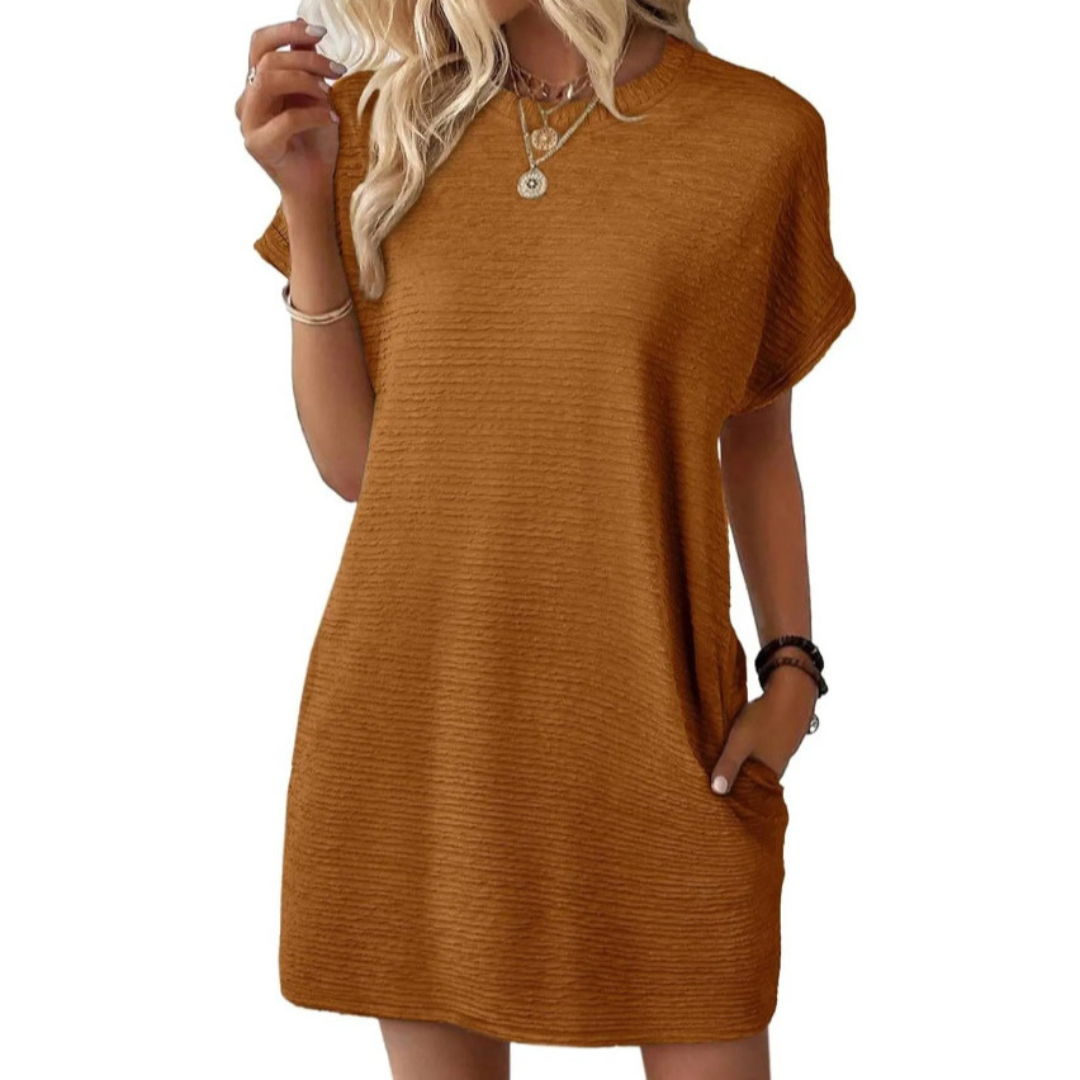 Zomerjurk dames | Losvallende jurk met ronde hals en korte mouwen