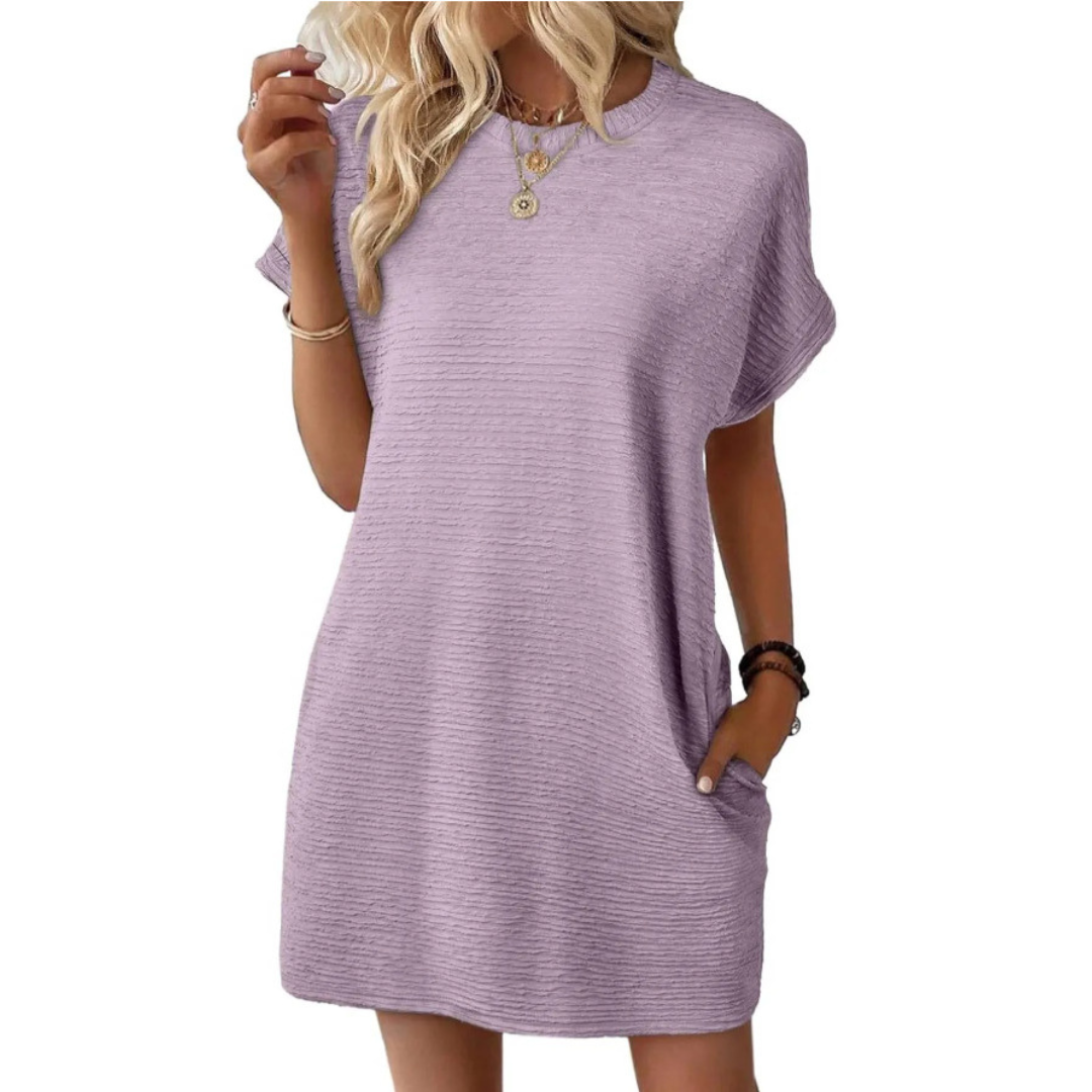 Zomerjurk dames | Losvallende jurk met ronde hals en korte mouwen