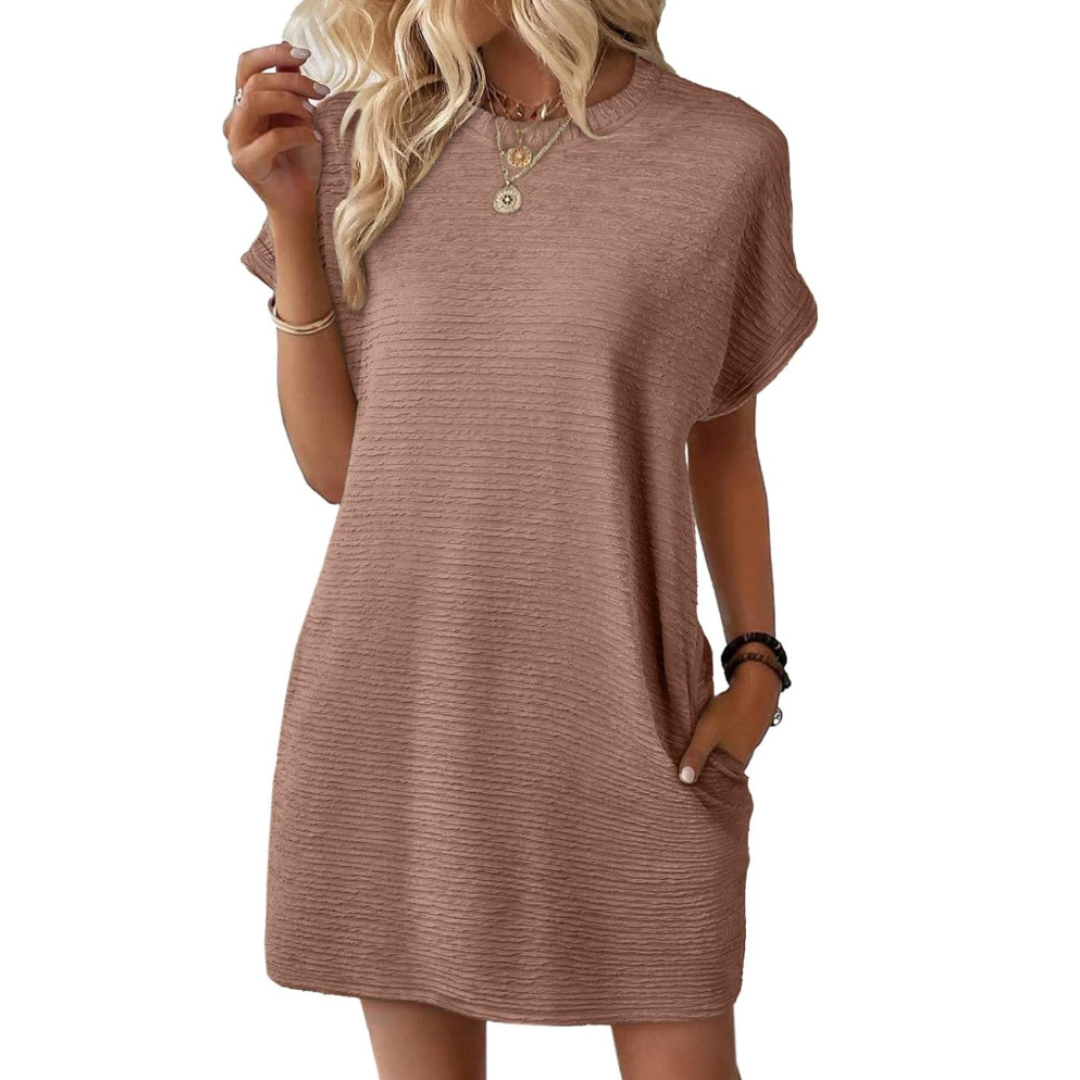 Zomerjurk dames | Losvallende jurk met ronde hals en korte mouwen