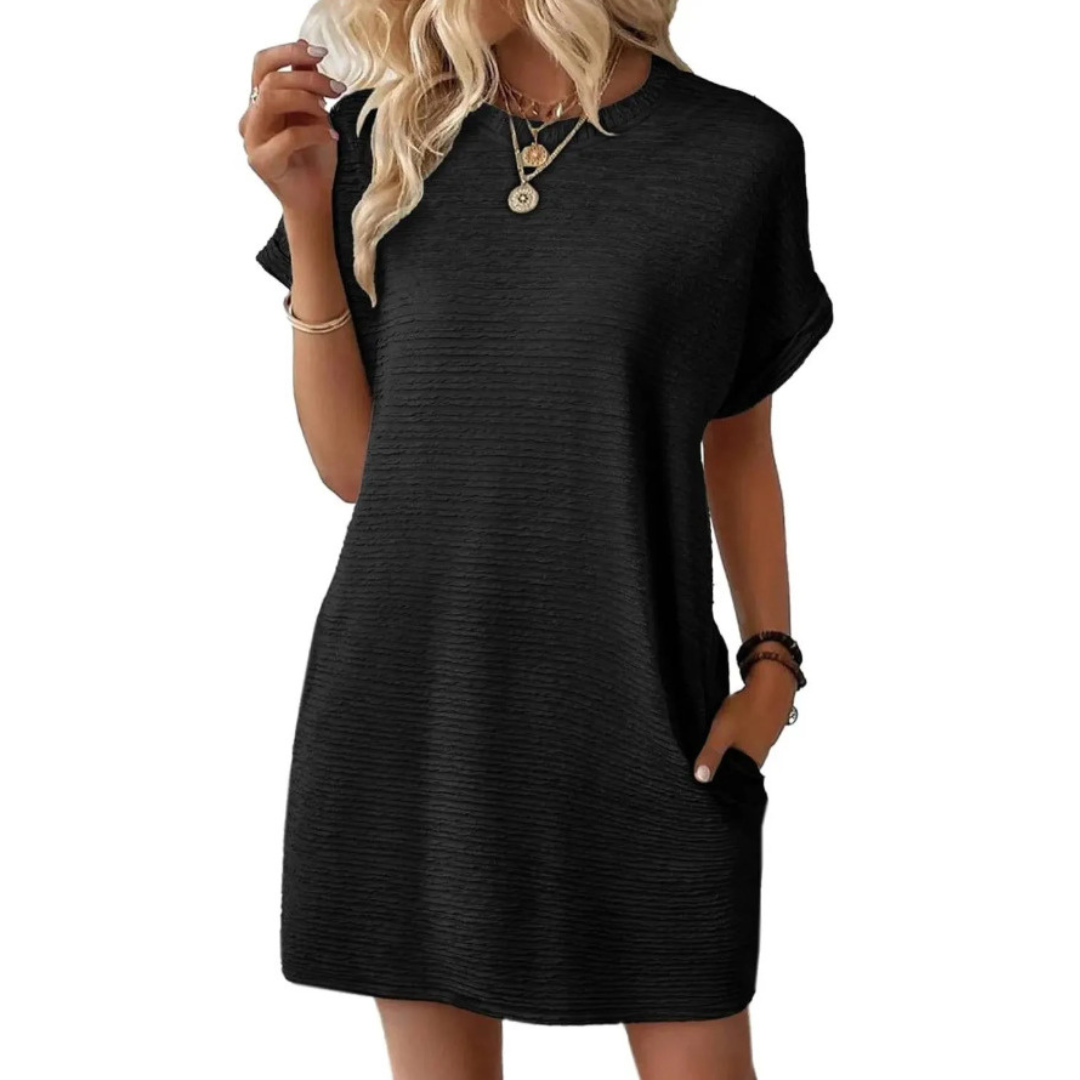 Zomerjurk dames | Losvallende jurk met ronde hals en korte mouwen