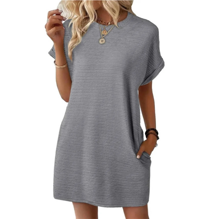 Zomerjurk dames | Losvallende jurk met ronde hals en korte mouwen