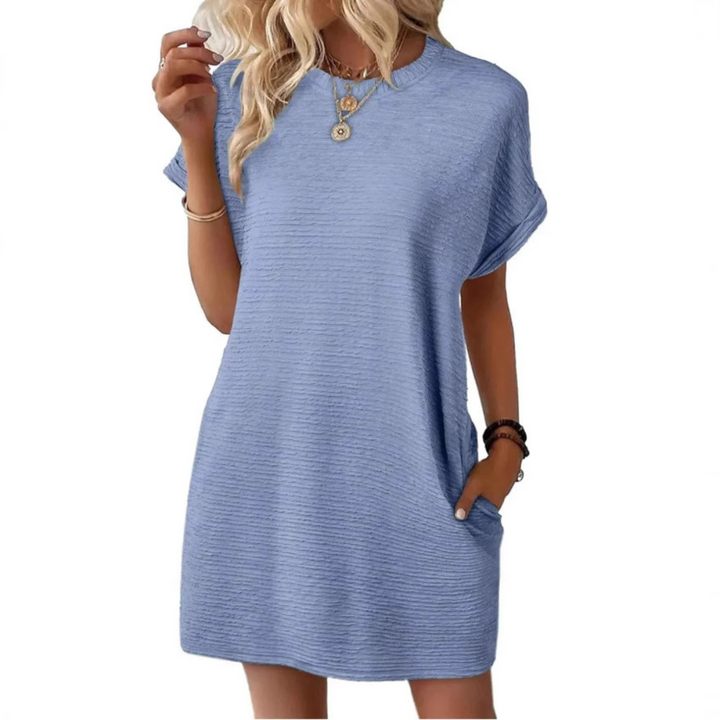 Zomerjurk dames | Losvallende jurk met ronde hals en korte mouwen