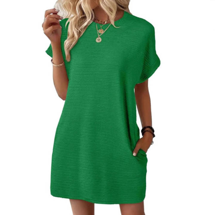 Zomerjurk dames | Losvallende jurk met ronde hals en korte mouwen