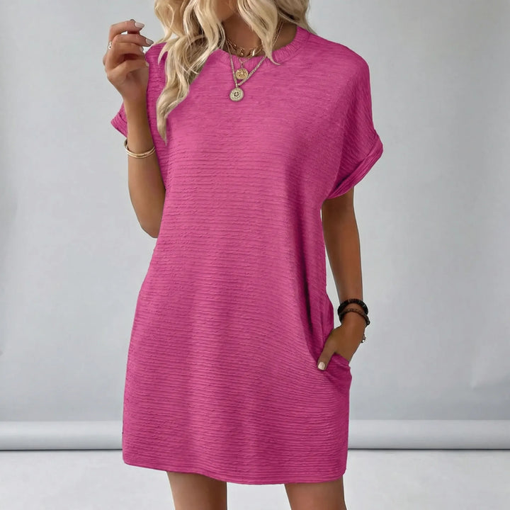 Zomerjurk dames | Losvallende jurk met ronde hals en korte mouwen