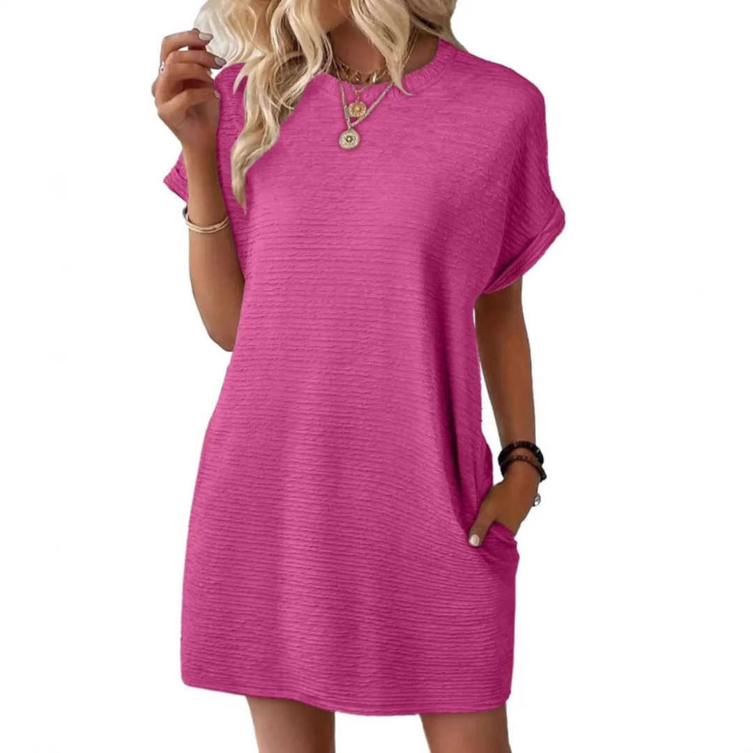 Zomerjurk dames | Losvallende jurk met ronde hals en korte mouwen