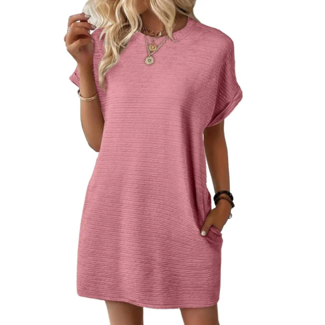 Zomerjurk dames | Losvallende jurk met ronde hals en korte mouwen