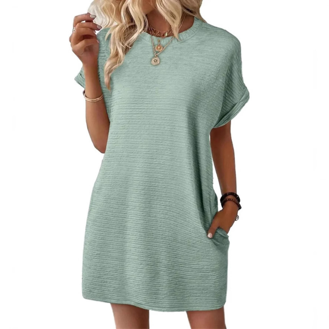 Zomerjurk dames | Losvallende jurk met ronde hals en korte mouwen