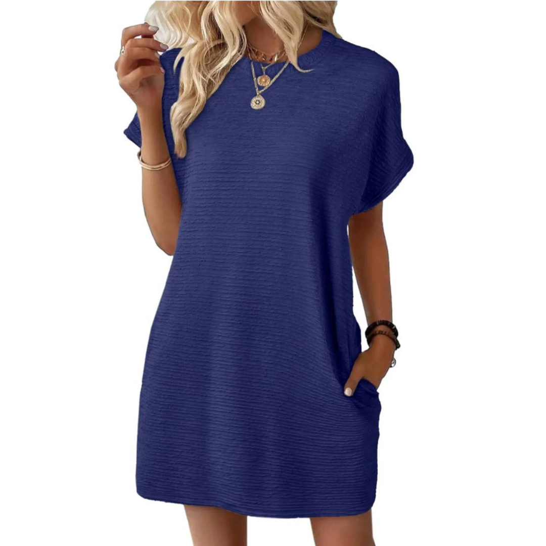 Zomerjurk dames | Losvallende jurk met ronde hals en korte mouwen