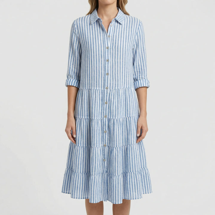 Zomerjurk met strepen | Jurk dames met kraag