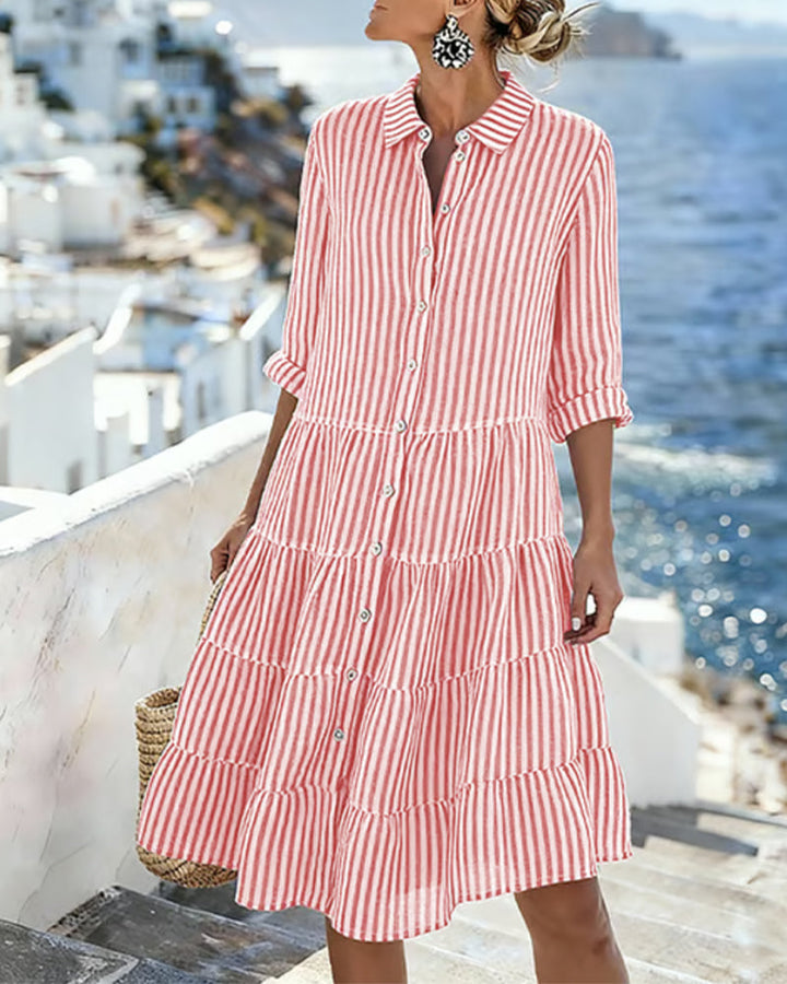 Zomerjurk met strepen | Jurk dames met kraag