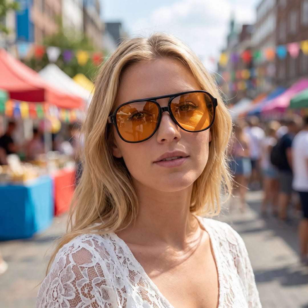 Zonnebril dames | Aviator stijl met oranje glazen