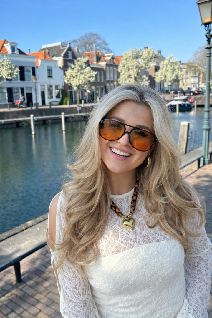 Zonnebril dames | Aviator stijl met oranje glazen