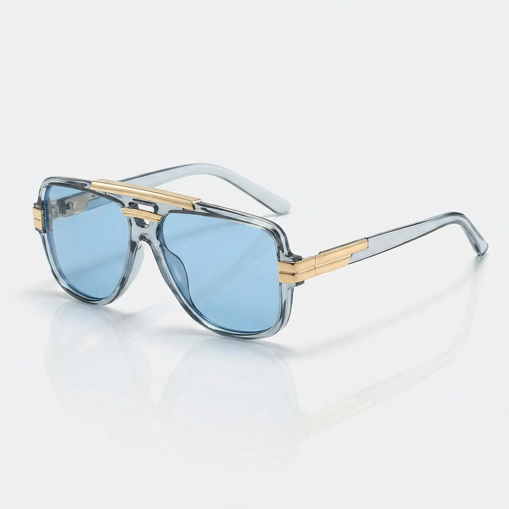 Zonnebril heren | Rechthoekig montuur met goud detail