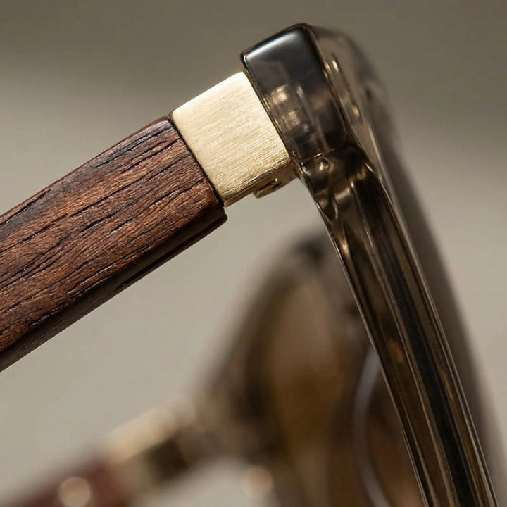 Zonnebril heren | Ronde glazen met houten look