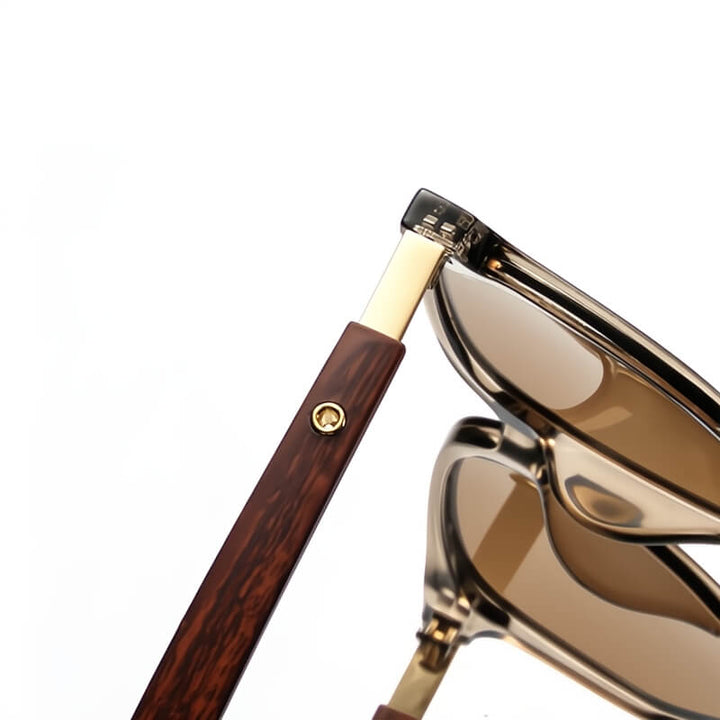 Zonnebril heren | Ronde glazen met houten look