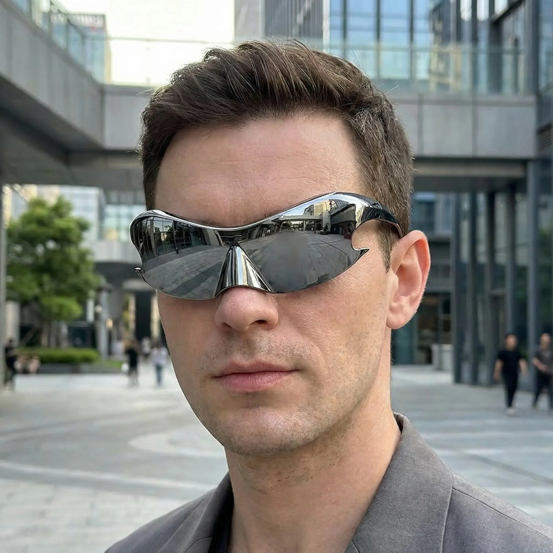 Zonnebril heren | Sport zonnebril met spiegelglas en wrap design