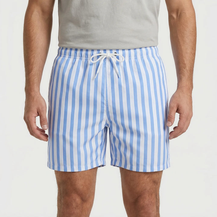 Zwembroek heren | Gestreepte zwemshort met elastische taille