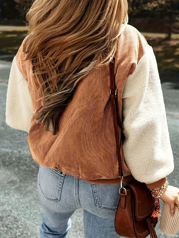 Bomberjack dames | Corduroy jas met fleece mouwen en knoopsluiting