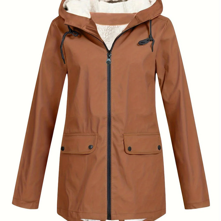 Dames winterjas | Beige windbreaker met capuchon en teddyvoering