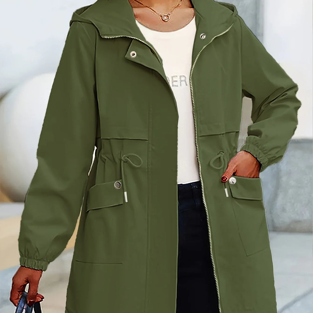 Dames trenchcoat | Beige windbreaker met capuchon en taillekoord