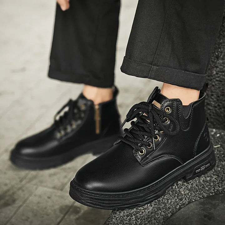 Heren boots | Bruine veterlaarzen met rits en dikke zool