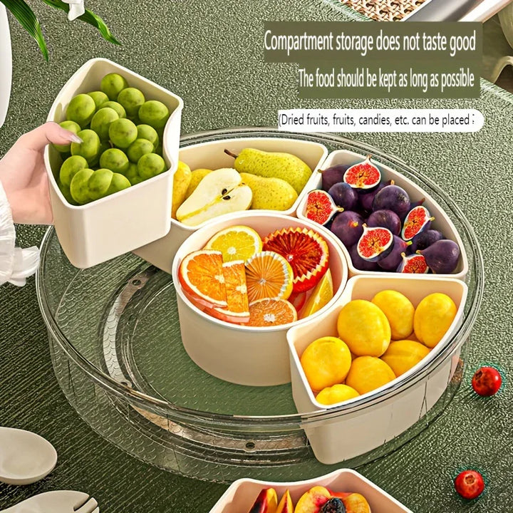 Snack tray rond | 360° draaibare schaal met 6 vakken en deksel