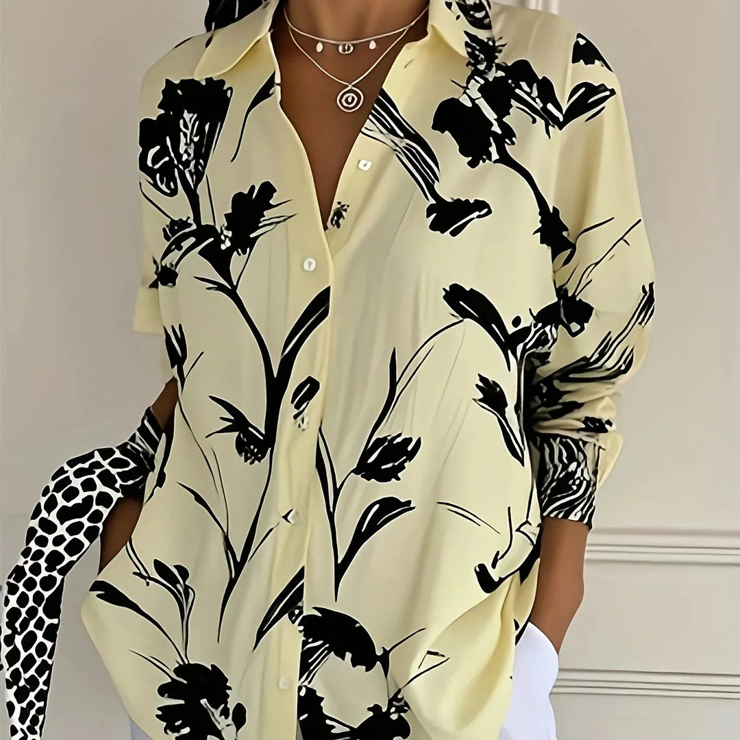 Dames blouse | Bloemenprint shirt met knopen en lange mouw