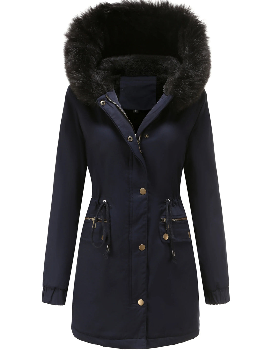 Dames parka jas | Lange winterjas met bontkraag en taillekoord