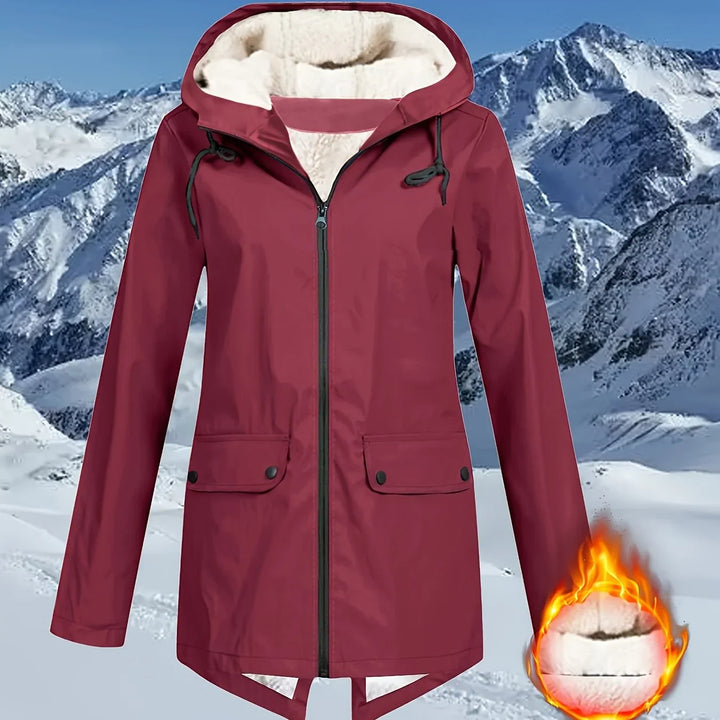 Dames winterjas | Beige windbreaker met capuchon en teddyvoering