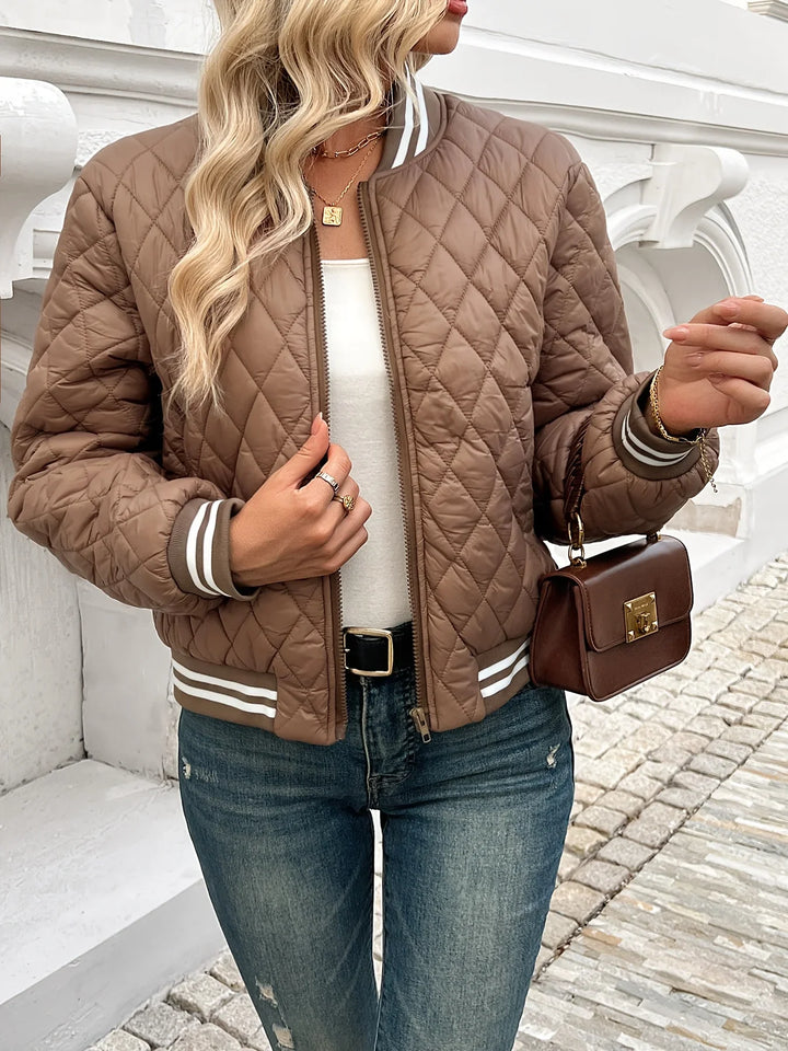 Bomberjack dames | Gewatteerd quilted jas met ritssluiting