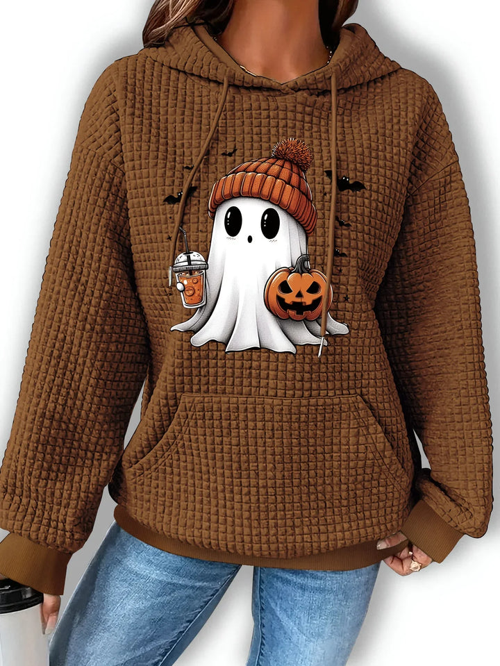 Dames hoodie | Halloween spook trui met capuchon en pompoenprint