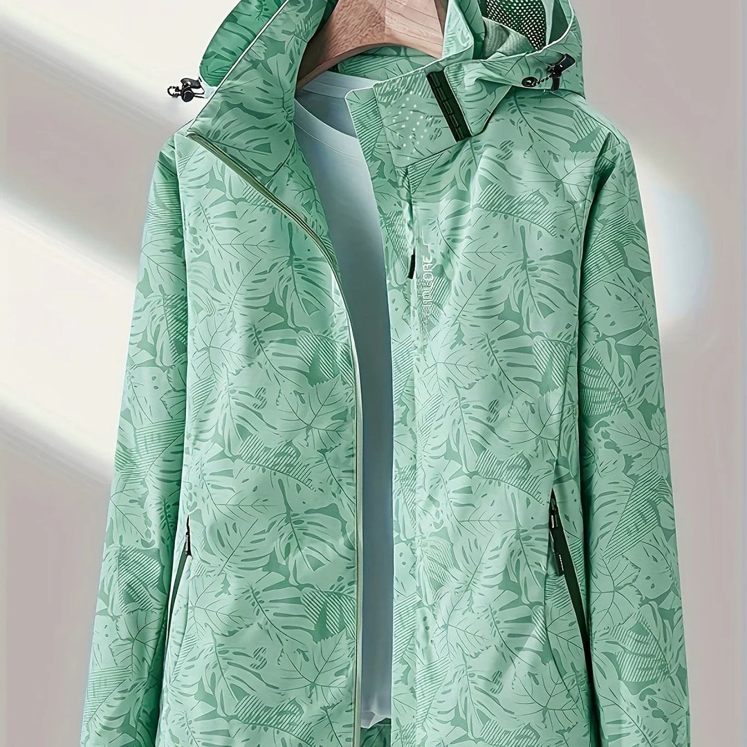 Dames jas | Lichtgewicht outdoor jack met bloemenprint en capuchon