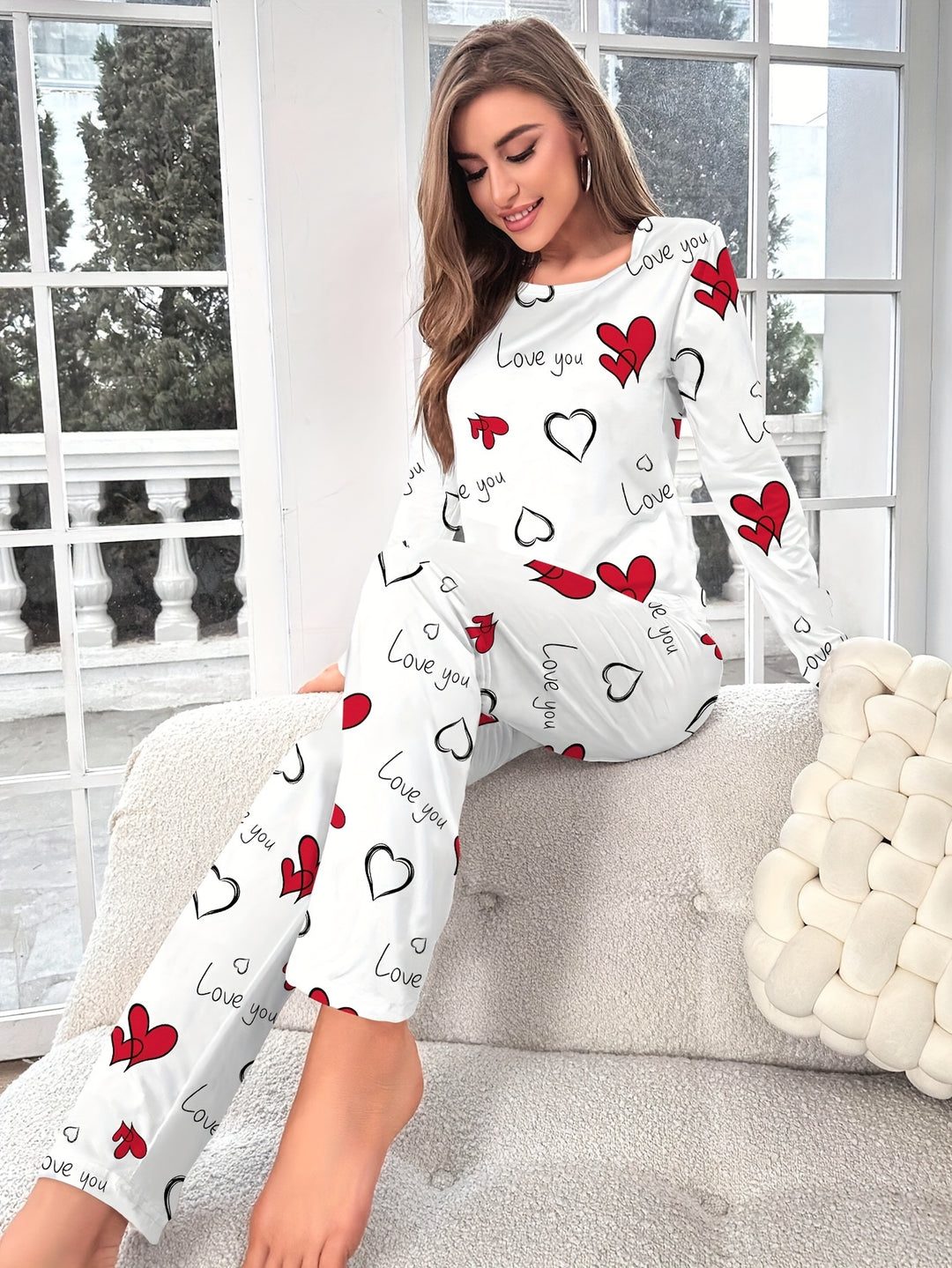 Dames pyjama set | Comfortabele pyjama met hartjesprint