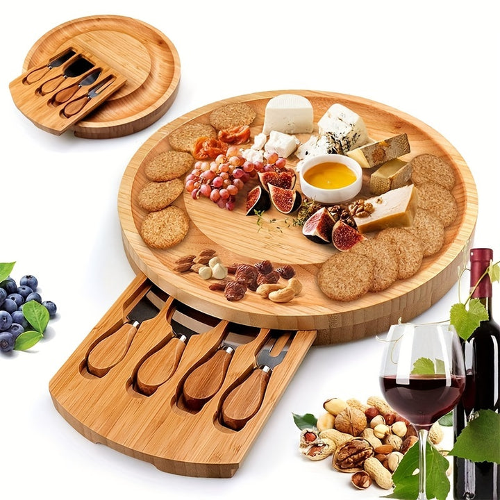 Borrelplank cadeau set | Bamboe kaasplank met messen
