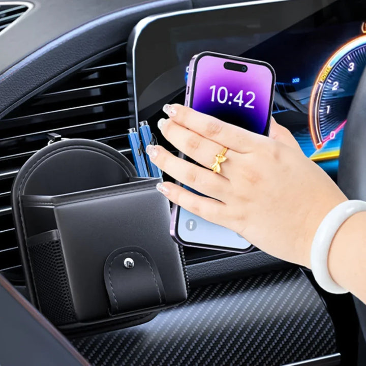 Auto vent organizer | Leren opbergvak met magneet telefoonhouder